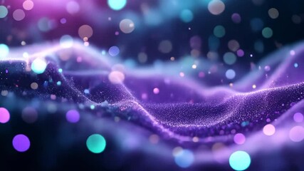 Wall Mural - Abstract Purple Waves with Shimmering Particles and Bokeh Lights Background