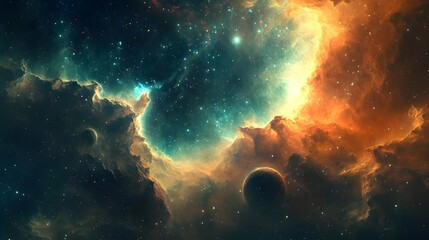 vibrant cosmic nebula scene outer space digital art celestial environment wide viewpoint