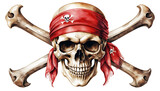 Pirate Skull with Crossbones and Red Bandana Illustration on White