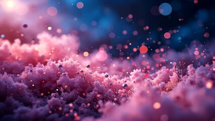 Wall Mural - Ethereal Pink Cloudscape With Sparkling Bokeh Particles And Dark Blue Backdrop