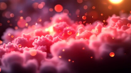 Wall Mural - Ethereal Pink Clouds with Glowing Particles and Soft Bokeh Background creating Magical and Dreamy Ambiance