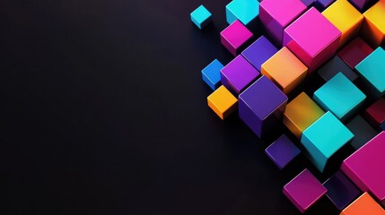 Poster - A collection of brightly colored 3D cubes in various sizes creates a striking visual contrast on a dark background, showcasing creativity