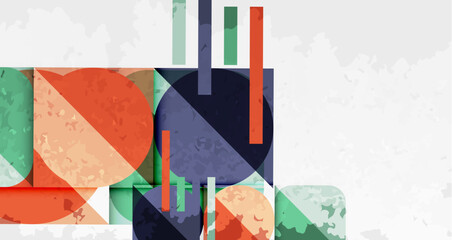 Fototapete - Squares, circles and triangles and grainy noisy texture. Vector Illustration For Wallpaper, Banner, Background, Card, Book Illustration, landing page