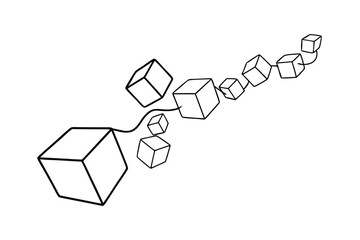 Poster - Abstract Connected Cubes Flowing Data Stream, Minimalist Design