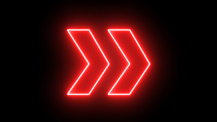 Poster - Glowing neon red arrow right direction icon. Abstract neon flashing light arrow loading. Seamless loop