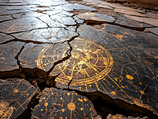 cracked earth celestial map with gold constellations