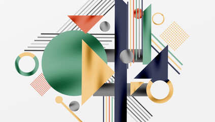 Aufkleber - Geometric Abstract Background with Bold Shapes and Contrasting Colors. Circles, triangles, squares and lines with shadow effect
