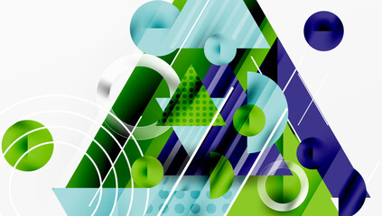 Poster - Modern Abstract Design with Overlapping Transparent Triangles and Circles