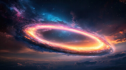Wall Mural - a stunning cosmic scene showcasing a vibrant galaxy with swirling colors and a luminous ring against