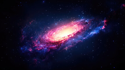 Wall Mural - a breathtaking view of a galaxy, showcasing vibrant colors of pink and blue against a star-filled ba