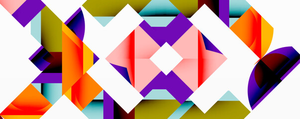 Poster - Abstract geometric composition with interlocking circular and angular shapes, featuring smooth gradients and sharp contrasts on a white background