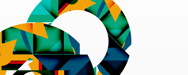 Wall Mural - Abstract geometric artwork with interwoven angular and curved shapes, dynamic composition with smooth gradients and bold contrasts