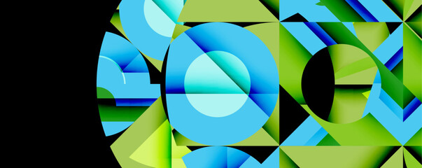 Aufkleber - Abstract geometric composition with interlocking circular and angular shapes, featuring smooth gradients and sharp contrasts on a white background