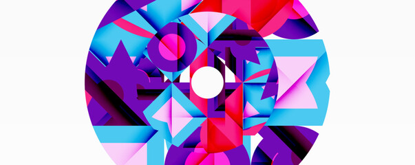Wall Mural - Abstract geometric artwork with interwoven angular and curved shapes, dynamic composition with smooth gradients and bold contrasts