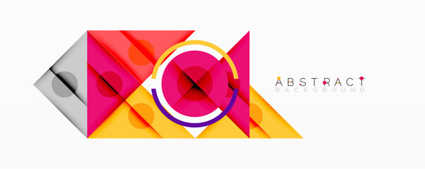 Leinwandbilder - Abstract geometric composition with overlapping triangles, circles, and gradients, featuring a central circular design with text