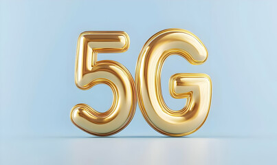 Poster - Glowing 5G Number with Bright Reflection on Soft Blue Background