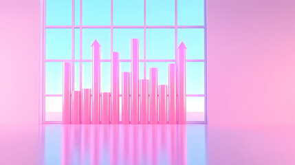 Poster - Abstract 3D Render of Pink Stock Market Arrows and Pie Charts