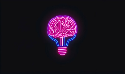  - Neon Brain Light Bulb Icon Symbol for Creative Inspiration Concept