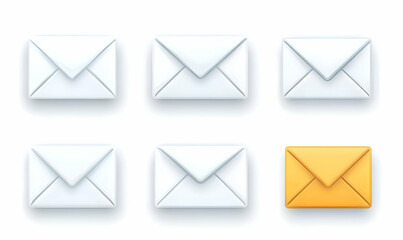 Poster - Set of Email Icons with White and Orange Envelopes for Communication