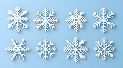Poster - Set of White Snowflake Icons on a Transparent Background
