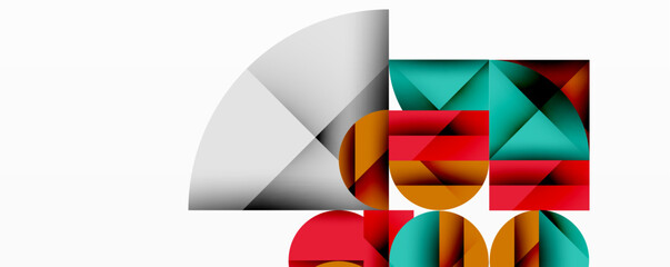 Poster - Abstract geometric artwork with overlapping circles and gradients, circle square triangle shapes background featuring sharp angular cuts, smooth shading, and structured layered composition