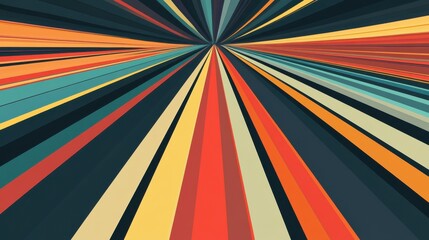 Poster - Perspective retro lines background. Colourful stripes on dark background vector. illustration