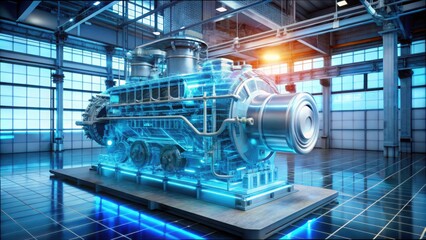 Fototapete - Detailed Engine Simulation in Engineering Room with Gigapixel Quality