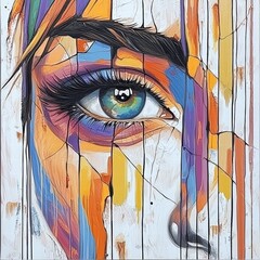 Poster - Woman's face adorned with vibrant colorful paint creating a stunning artistic expression