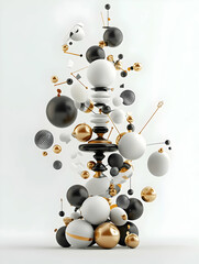 Poster - Abstract 3D Composition with Gold Black and White Spheres