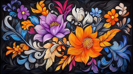 Poster - Beautiful painting of colorful flowers displaying artistic talent and vibrant nature inspired artwork