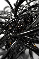 Poster - Abstract 3D Rendering of Black Glowing Wires and Tubes