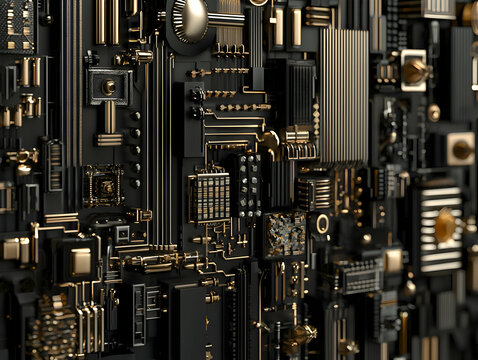 Abstract Black and Gold Circuit Board Texture