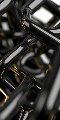 Poster - Abstract Black and Gold Metallic Chain Links Intertwined