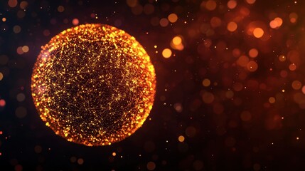 Poster - Glowing Digital Sphere with Bright Particles in a Dark Background for Abstract or Tech Designs