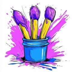 Poster - Bright blue bucket filled with an array of colorful paints for creative artistic expression