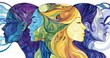 © Idea Library - Three stylish women with colorful hair showcasing unique fashion and personal expression outdoors