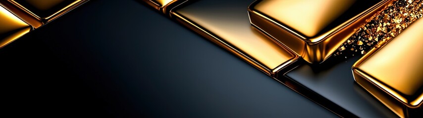 Poster - Neo Brutalism Illustration Featuring Gold Blocks on a Black Surface with Textured Elements, Evoking Modern Design Aesthetics and Bold Visuals