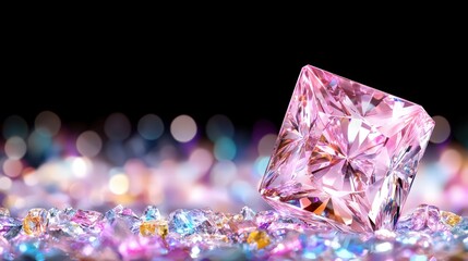 Poster - Exquisite pink diamond surrounded by a multitude of colorful crystals showcasing natural beauty