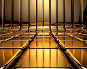 Poster - A Captivating Illustration of a Shiny Golden Ladder Leading into a Gleaming Abstract Space with a Unique Perspective on Depth and Radiance