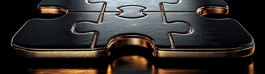 Poster - Abstract Illustration of Golden Puzzle Piece Against Dark Background Showcasing Elegance and Intrigue in Artistic Design
