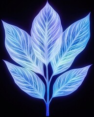 Poster - Intricate leaf illuminated with a soft blue light creating a stunning visual contrast