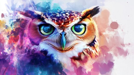  Abstract animal Owl portrait with colorful double exposure paint with Generative AI. illustration