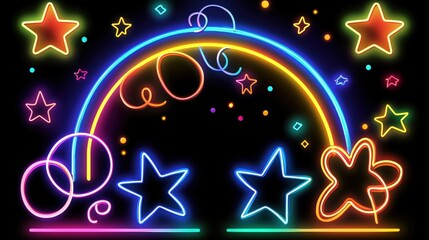 Poster - Vibrant neon arch adorned with twinkling stars creating a magical atmosphere in the night sky