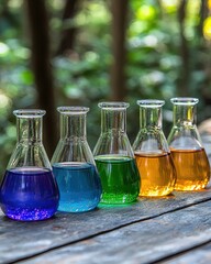 Poster - Row of clear glass bottles displayed elegantly on a shelf creating a stylish and modern aesthetic