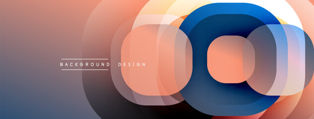 Leinwandbilder - Circular abstract design with overlapping translucent circles and round shapes, blending gradients and smooth curves, creating depth, contrast, and a dynamic visual effect