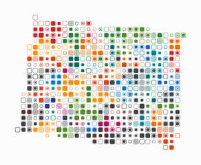 Poster - Colorado, shape of the state built of colored cells. Digital style map of Colorado on a white background. Large size rounded square blocks. Modern vector illustration.