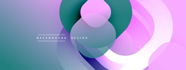 Poster - Circular abstract design with overlapping translucent circles and round shapes, blending gradients and smooth curves, creating depth, contrast, and a dynamic visual effect
