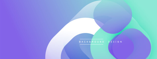 Poster - Circular abstract design with overlapping translucent circles and round shapes, blending gradients and smooth curves, creating depth, contrast, and a dynamic visual effect