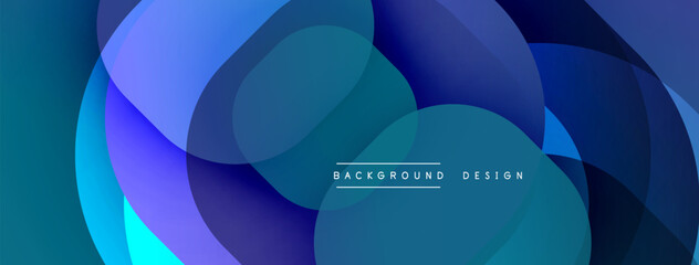 Leinwandbilder - Circular abstract design with overlapping translucent circles and round shapes, blending gradients and smooth curves, creating depth, contrast, and a dynamic visual effect