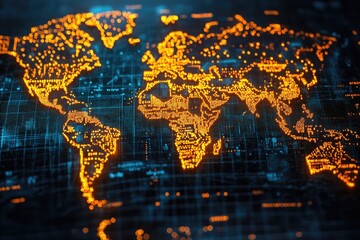 Poster - A futuristic illuminated map of the entire world with dots